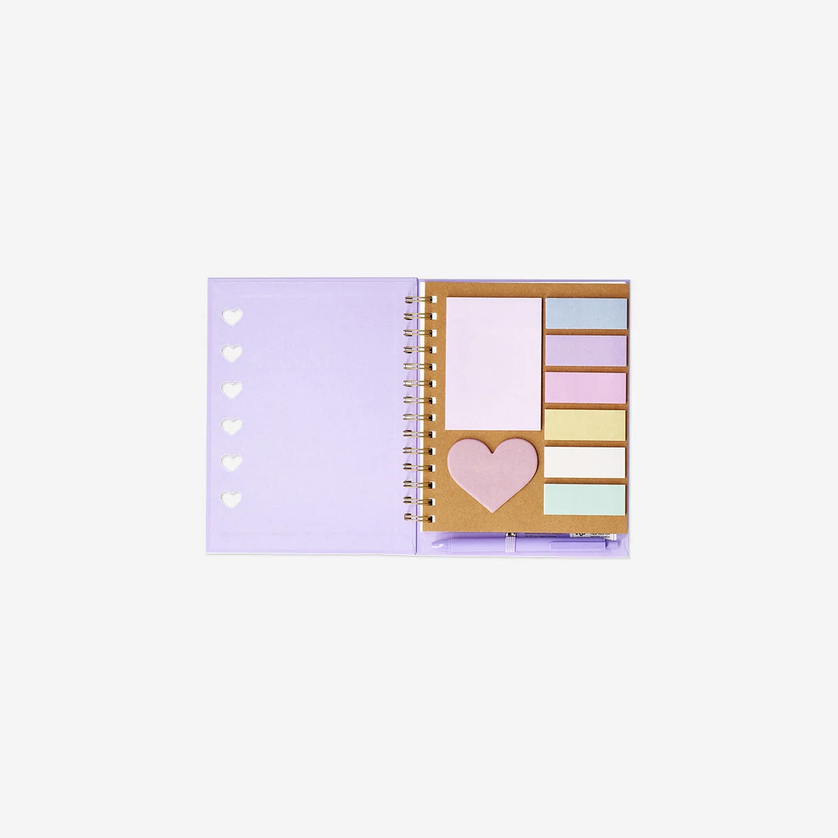 Purple notebook with ballpoint pen and sticky memos - Image 2