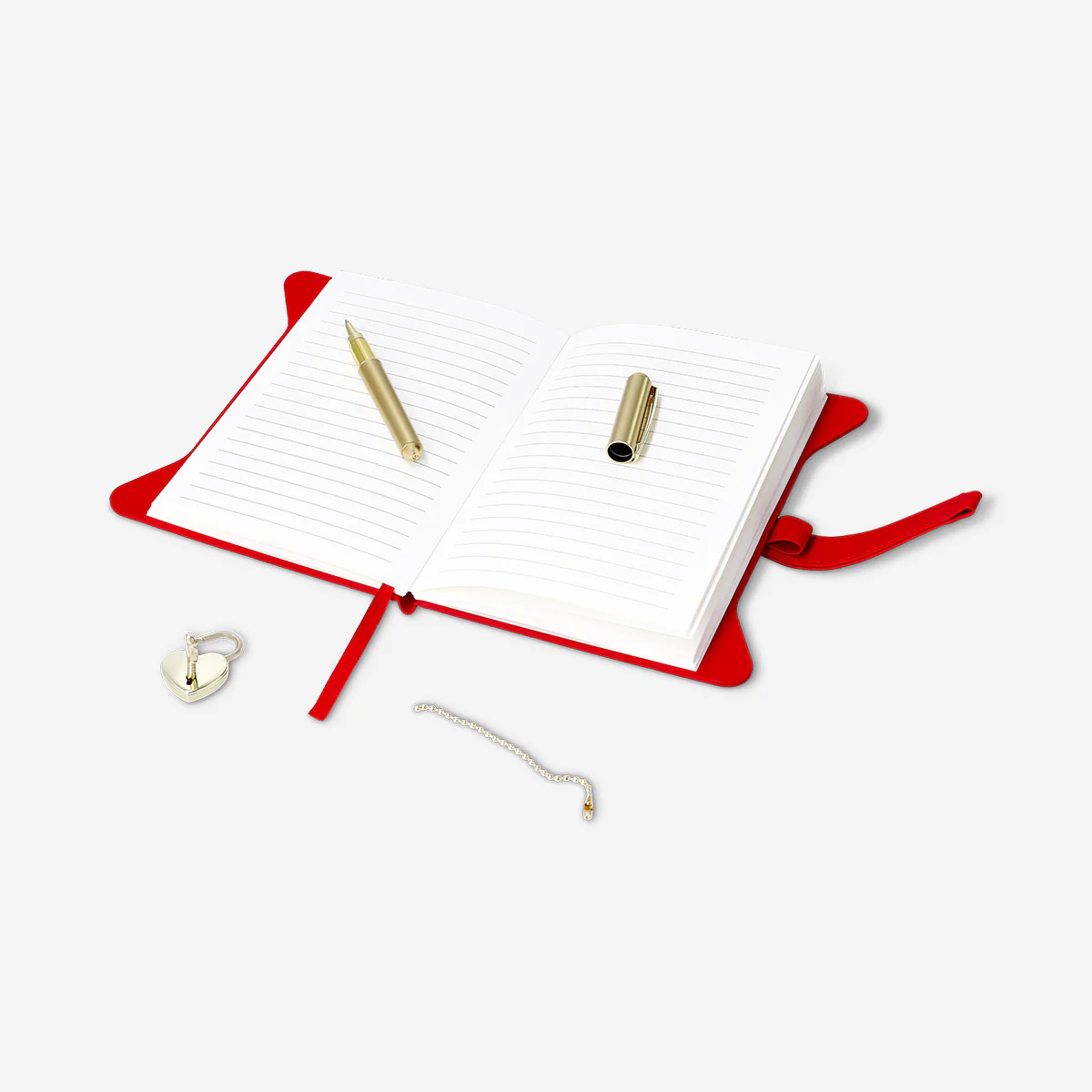 Red hearts diary with lock - Image 2
