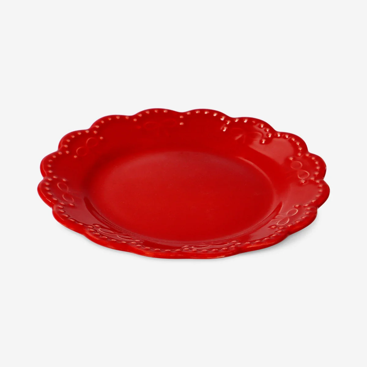 Red plate with embossed bow - 15 cm - Image 2