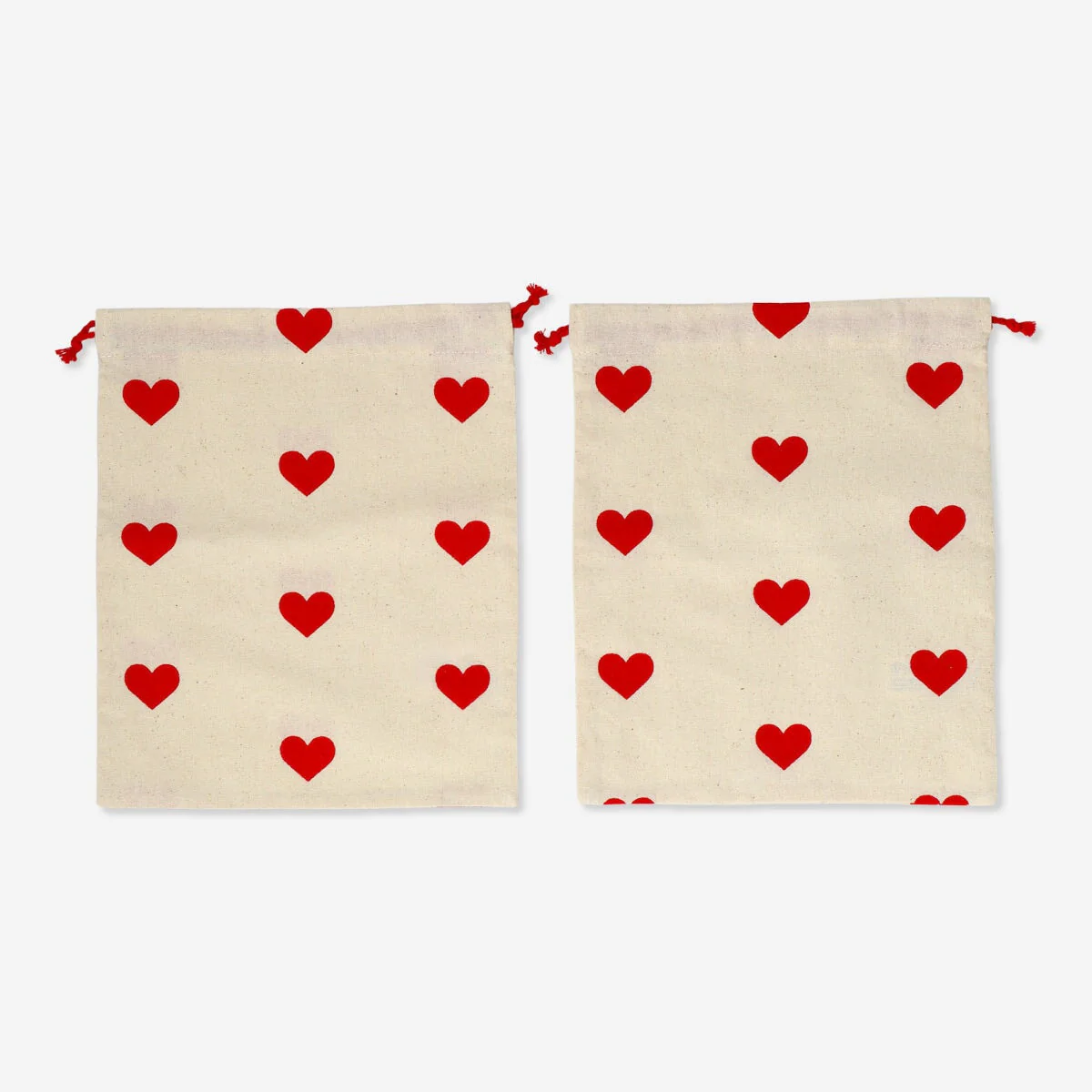 Reusable gift bags with red hearts - 2 pcs