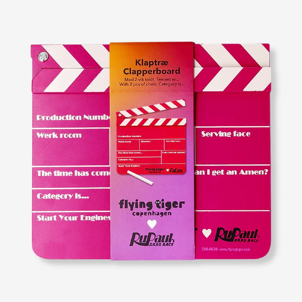 RuPaul's Drag Race x Flying Tiger Copenhagen - Pink clapperboard with chalk - Image 3