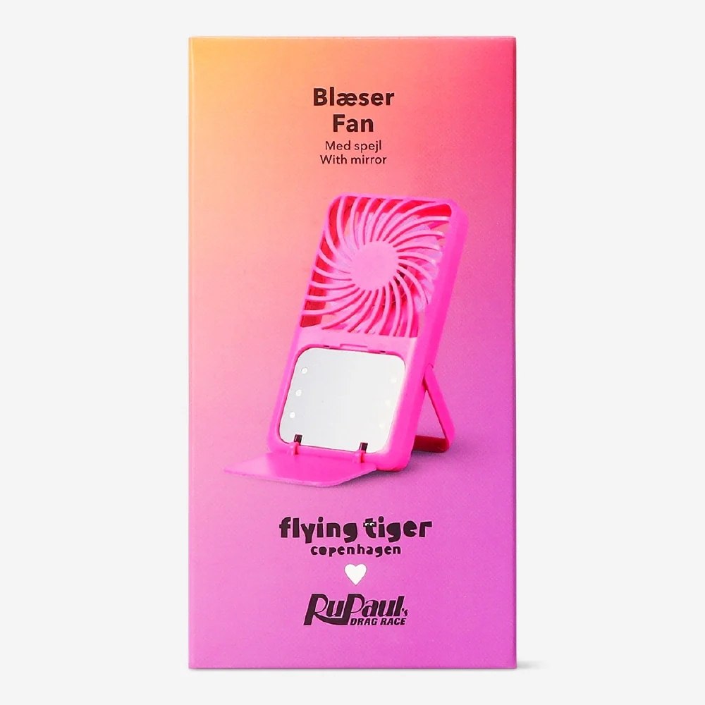 RuPaul's Drag Race x Flying Tiger Copenhagen - Pink electronic fan with mirror - Image 2