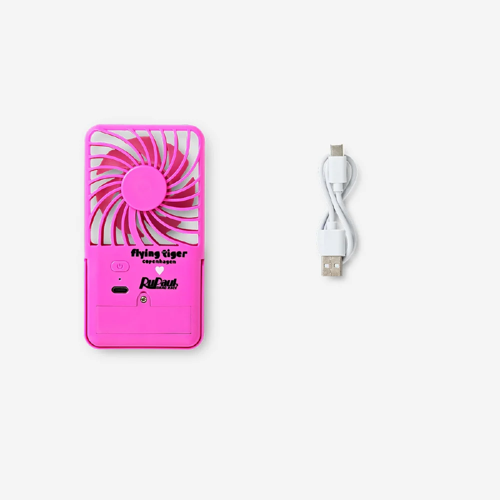 RuPaul's Drag Race x Flying Tiger Copenhagen - Pink electronic fan with mirror - Image 3