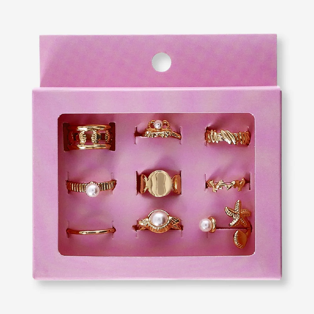 Set of adjustable rings - Sea icons - 9 pcs