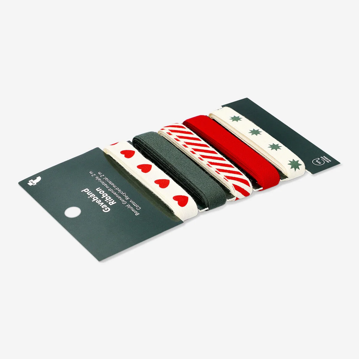 Set of cotton ribbon with hearts and candy cane pattern - 5 pcs - Image 2