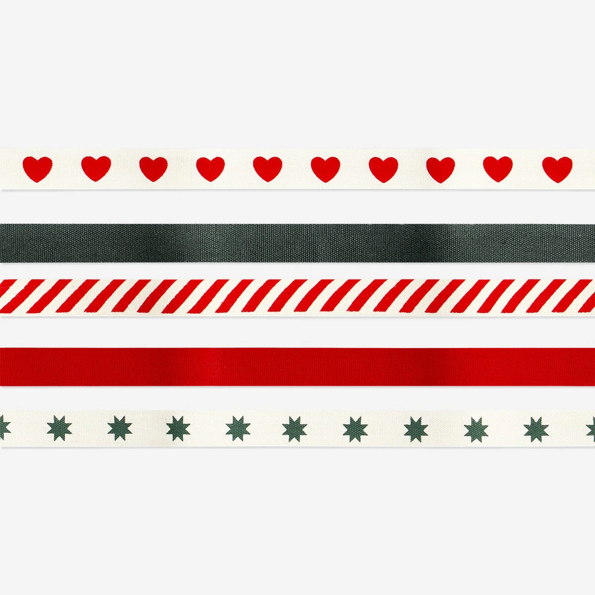 Set of cotton ribbon with hearts and candy cane pattern - 5 pcs - Image 3