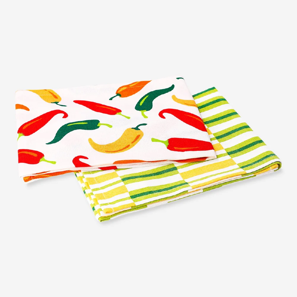 Set of tea towels with chillies and stripes - 2 pcs - Image 3