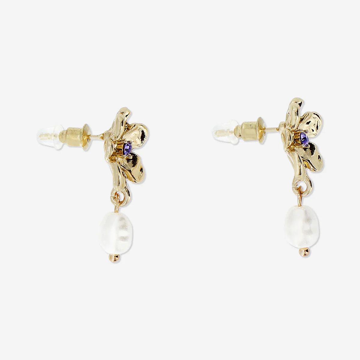Stud earrings - Gold flower with pearl - Image 2