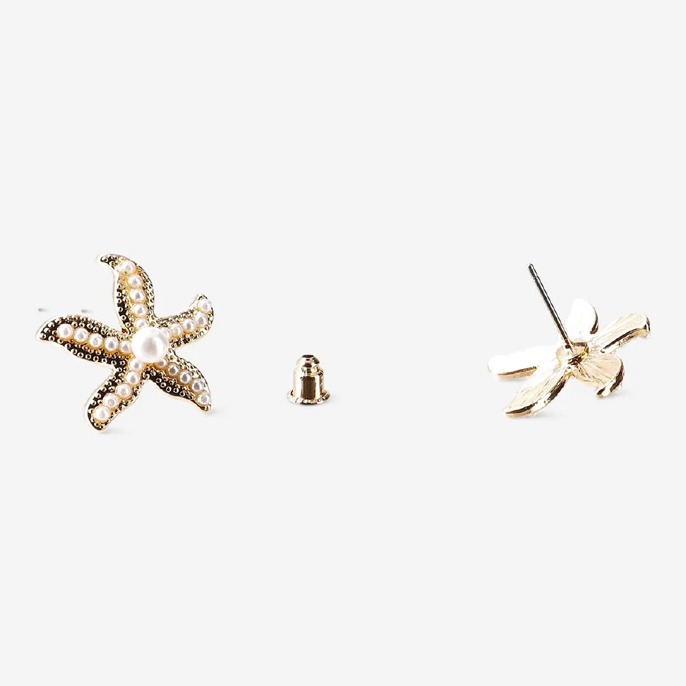 Stud earrings - Seastars with pearls - Image 3