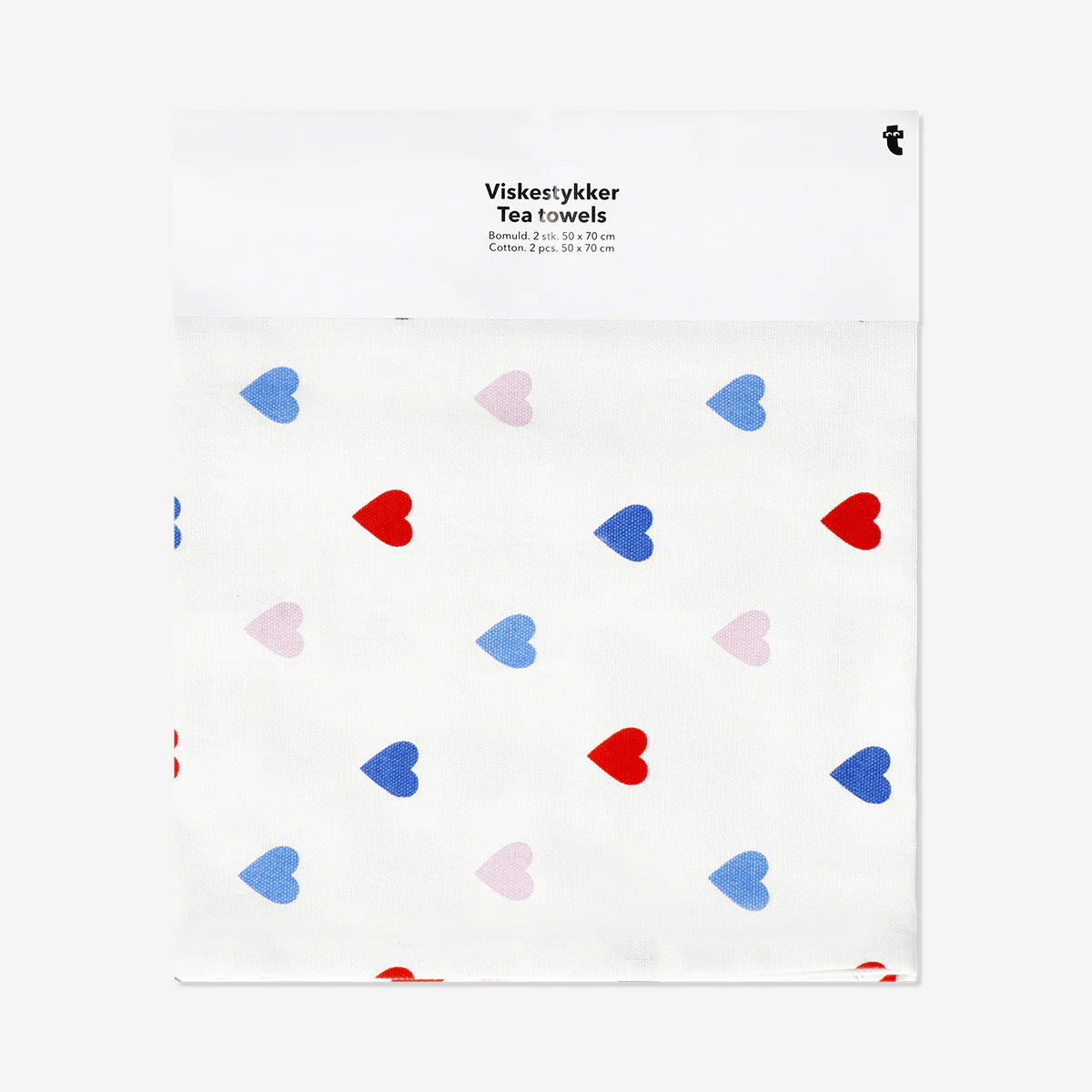 Tea towels with hearts and stripes - 2 pcs - Image 3