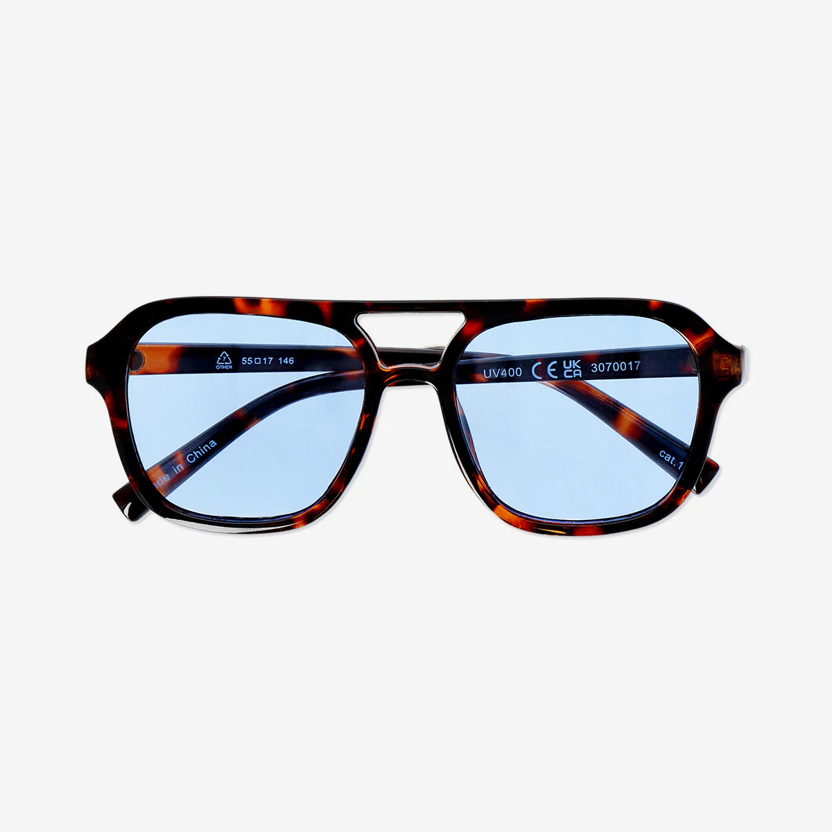 Tortoise shell sunglasses with blue glass