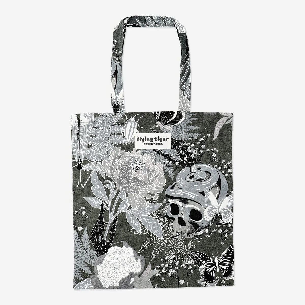 Tote Bag with Skull and Flowers