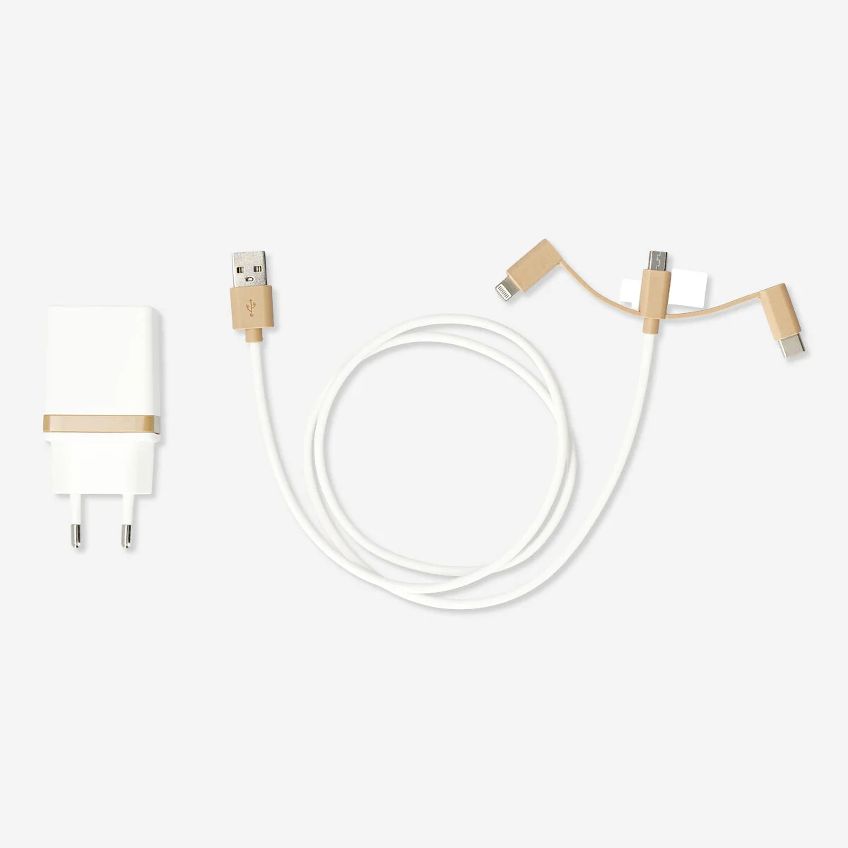 Wall charger. Lightning, USB-C and micro USB