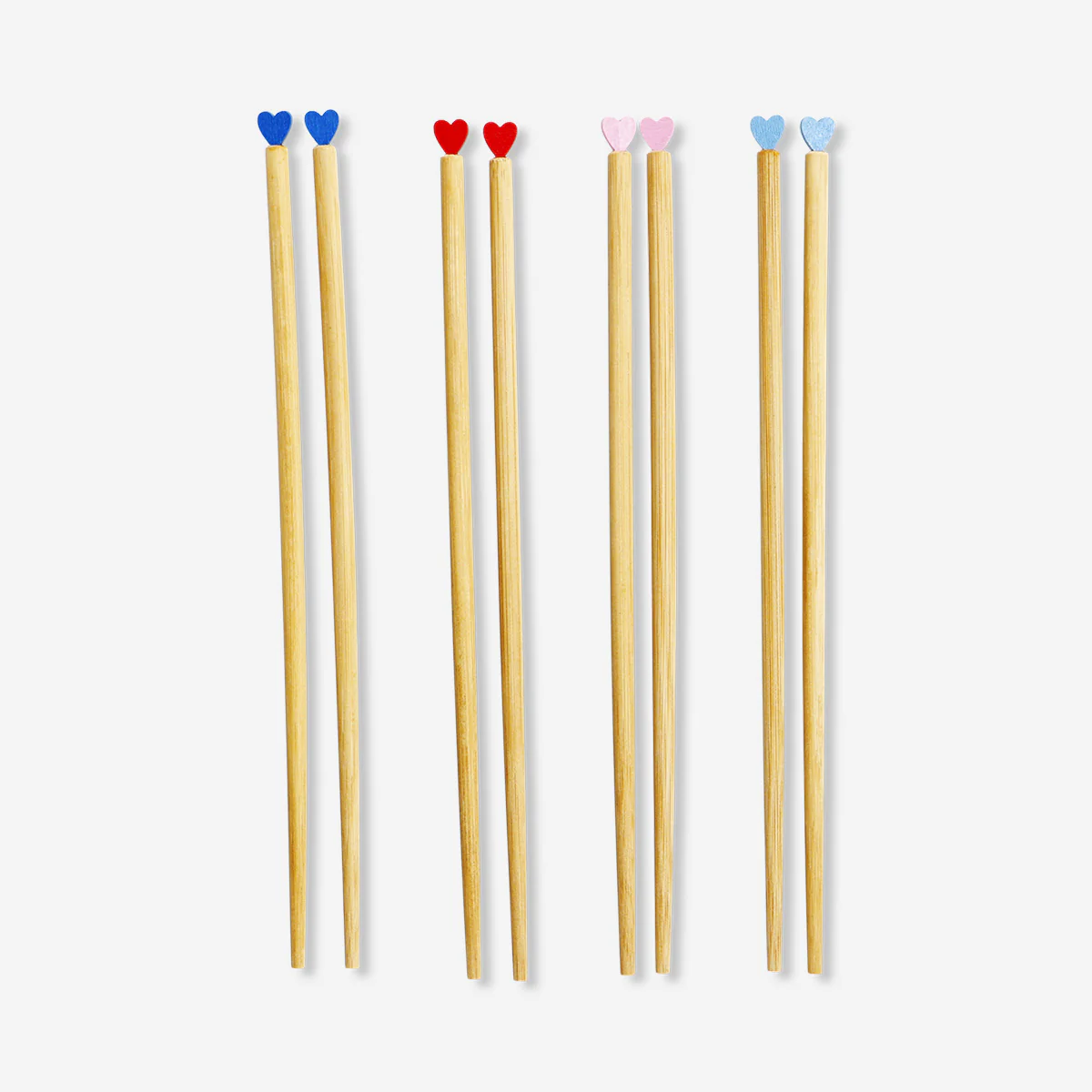 Wood chopsticks with heart toppers - 4 pcs